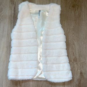White faux fur vest